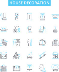 House decoration vector line icons set. Decorate, Furnish, Interior, Design, Artwork, Paint, Curtains illustration outline concept symbols and signs