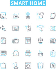 Smart home vector line icons set. Smart, Home, Automation, Smartphones, Connectivity, Lighting, Heating illustration outline concept symbols and signs