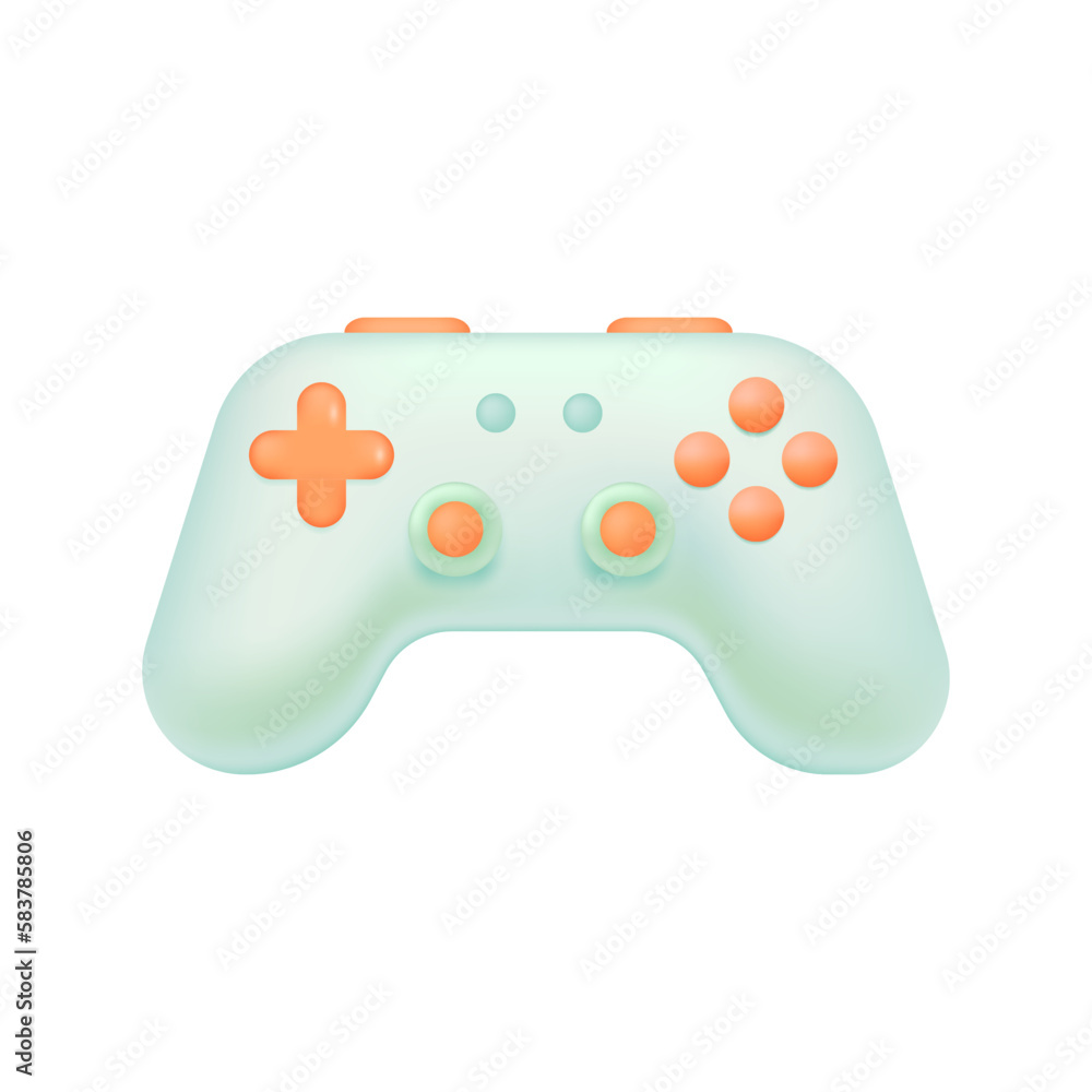 Poster white controller with orange buttons 3d illustration. cartoon drawing of gamepad or console for play