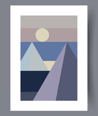 Landscape mountains winter nature wall art print. Wall artwork for interior design. Contemporary decorative background with nature. Printable minimal abstract mountains poster.