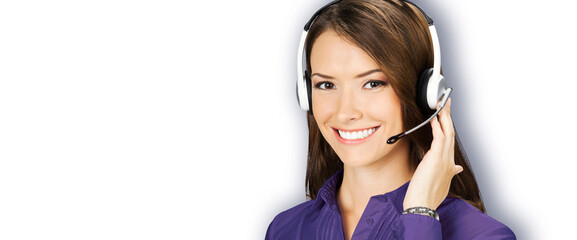 Call Center Service. Face portrait of customer support or answer worker, sales agent. Caller,...