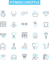 Fitness lifestyle vector line icons set. Workout, Exercise, Nutrition, Wellness, Healthy, Active, Habits illustration outline concept symbols and signs