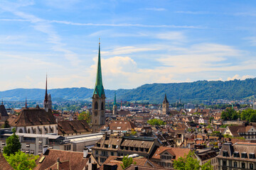 Fototapeta na wymiar Aerial view of the old town of Zurich, Switzerland