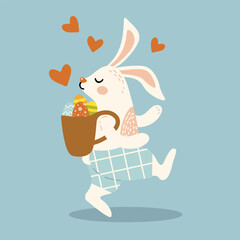 cute bunny with a backpack with easter eggs