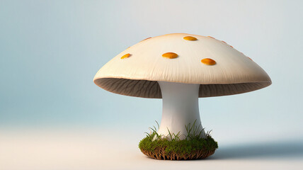 ilustration of white beige mushrooms with some grass on white isolated background, generative AI