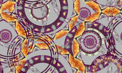 Vector seamless mosaic art pattern. Horizontal background. andom geometric circles pattern. Vector image.