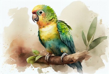 cute little parrot isolated, watercolor style, Generative AI