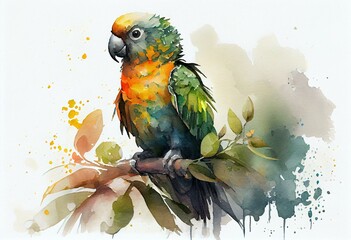cute little parrot isolated, watercolor style Generative AI