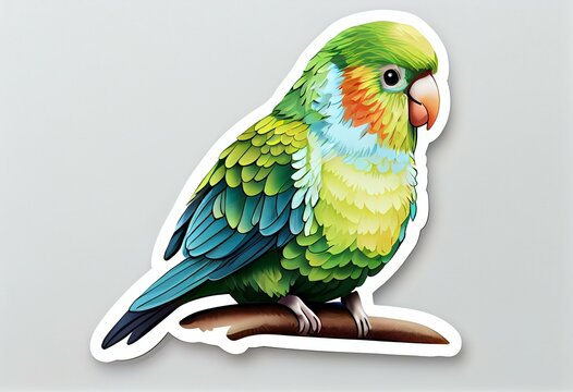 sticker of a cute little parrot, white background Generative AI