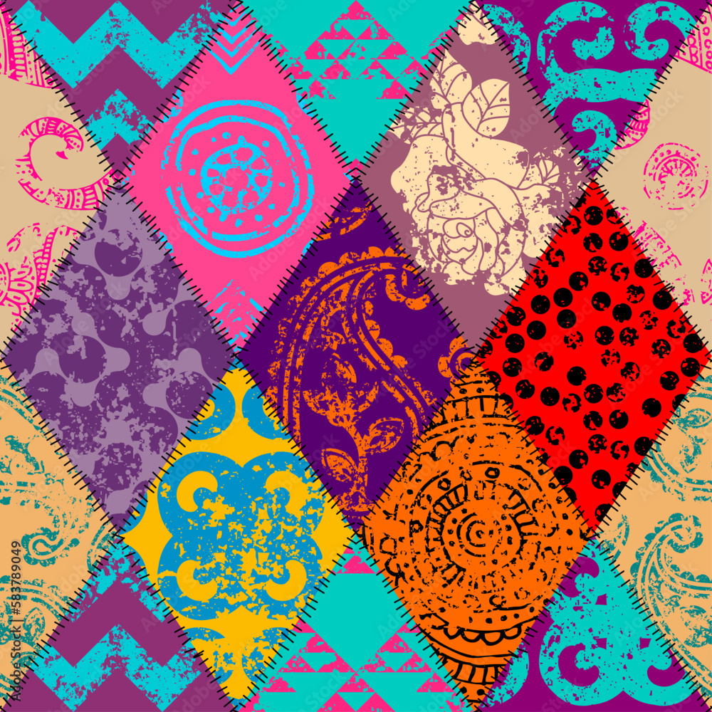 Aufkleber geometric abstract pattern. intersection patchwork plaid style