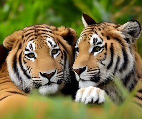 two tigers close-up