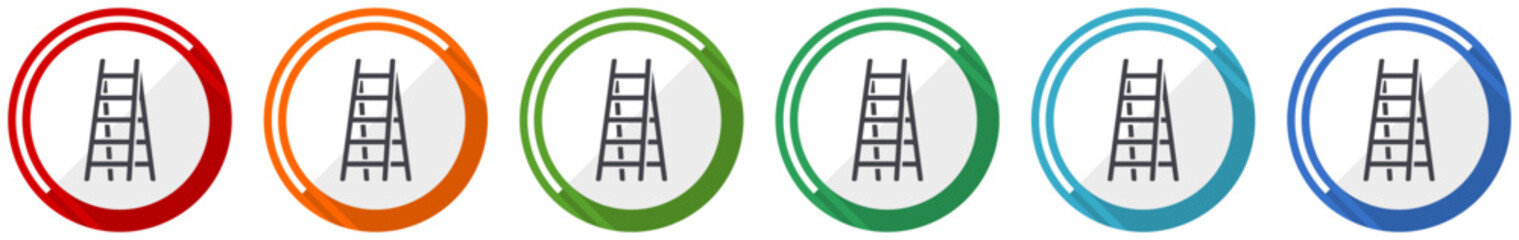 Double ladder, step, climb, tool, level icon set, flat design vector illustration in 6 colors options for webdesign and mobile applications © Alex White