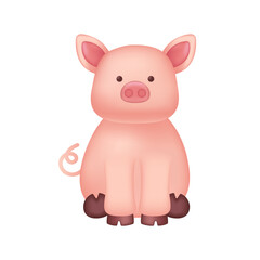 Cute pig character as kids toy 3D illustration. Cartoon drawing of adorable domestic animal as mascot or gift in 3D style on white background. Farming, nature, agriculture concept