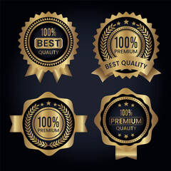 Realistic golden gradient luxury badges collection.