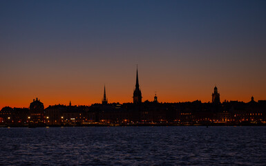 Fototapeta na wymiar Stockholm old city silhouette view from Baltic Sea, Sweden.