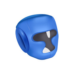 Blue mask for boxing 3D illustration. Cartoon drawing of headgear for boxers or athletes in 3D style on white background. Boxing, sports, protection, healthy lifestyle concept