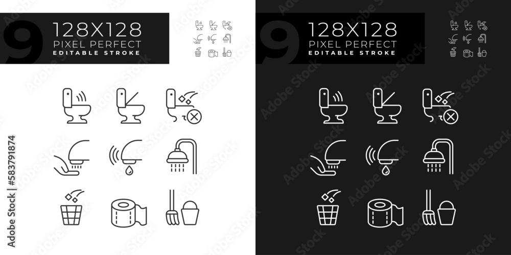 Wall mural public toilets service pixel perfect linear icons set for dark, light mode. restrooms using rules. c - Wall murals