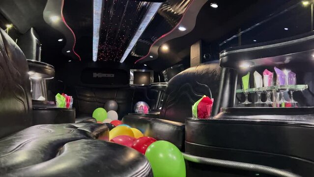Interiors of luxury Hammer H3 Limousine car ready for party or any special event