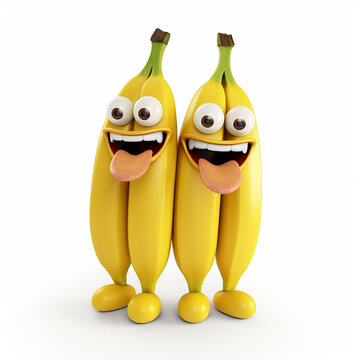 Happy bananas. A series of illustrations of happyHappy bananas. A series of illustrations of happy fruits, ve, vegetables and berries. Cartoon heroes. Illustration for children. Disney. Generative AI.
