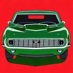 green retro car. Generative AI.