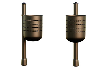 Metal garden litter garbage can isolated on transparent background. 3D Render