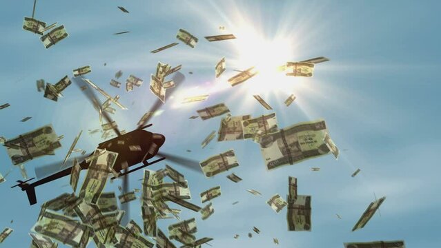 Ethiopia Birr banknotes helicopter money dropping. Ethiopian ETB 100 notes abstract 3d concept of inflation, money printing, finance, economy, crisis and quantitative easing.
