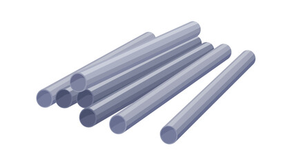 Stainless steel pipes for building industry, engineering. Metal long cylindrical tubes for water supply, industrial construction. Flat vector illustration isolated on white background