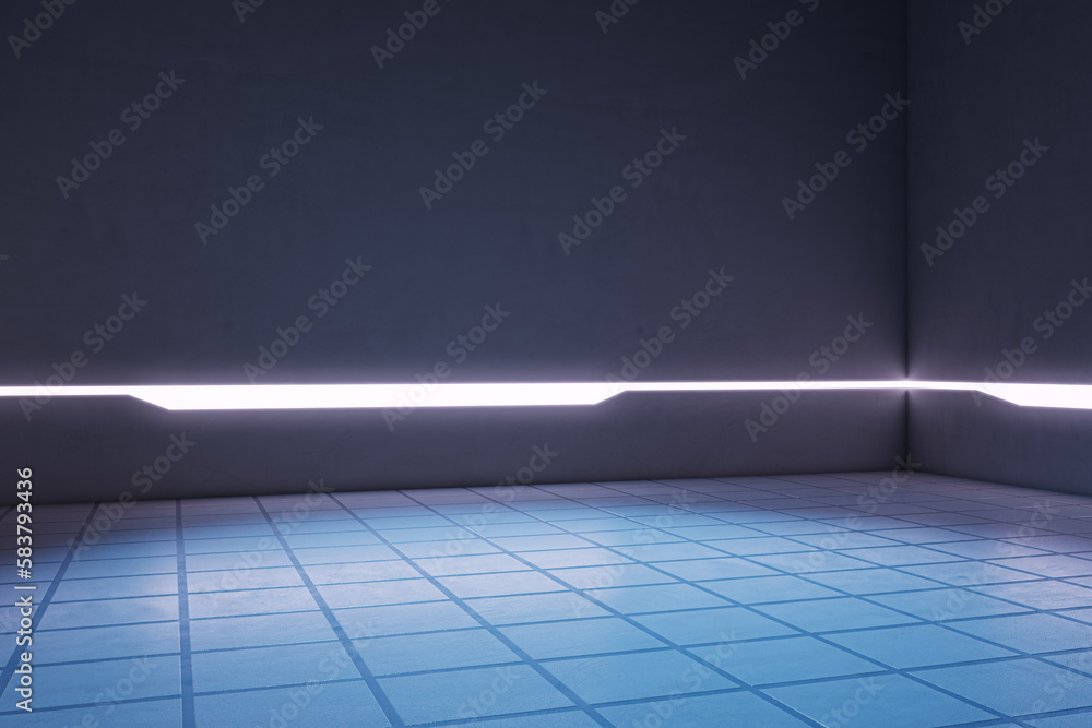 Aufkleber Abstract modern interior with tile floor and empty mock up place. 3D Rendering.