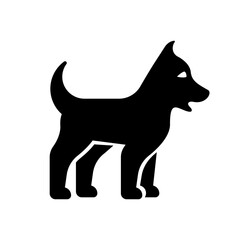 Black silhouette of a puppy. Cheerful happy pictogram dog. Cartoon stylle. Vector illustration. Isolated on white background.