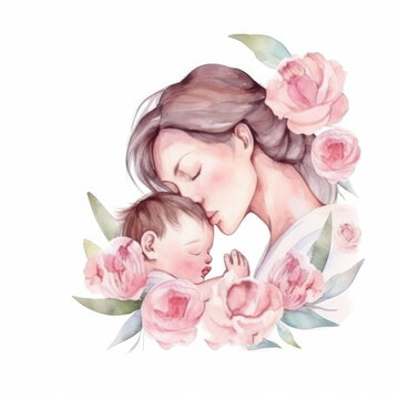 Mother's Day watercolor background. Illustration AI Generative.