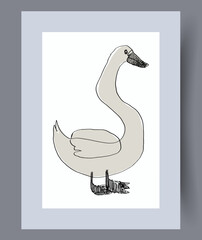 Animal goose domesticated bird wall art print. Printable minimal abstract goose poster. Contemporary decorative background with bird. Wall artwork for interior design.