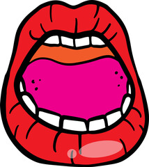 The red lip cartoon drawing for stamp or sticker