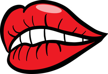 The red lip cartoon drawing for stamp or sticker