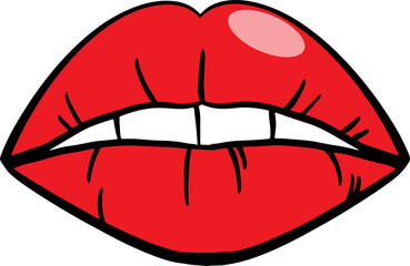 The red lip cartoon drawing for stamp or sticker