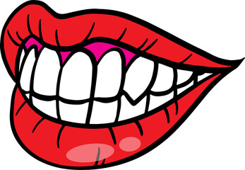 The red lip cartoon drawing for stamp or sticker