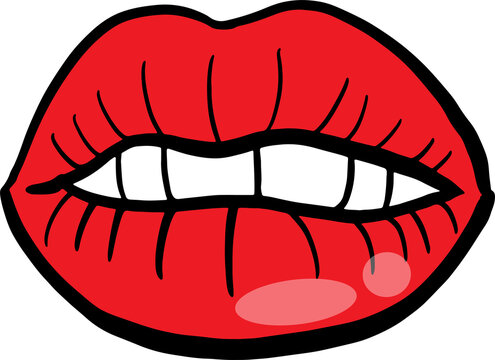 The red lip cartoon drawing for stamp or sticker