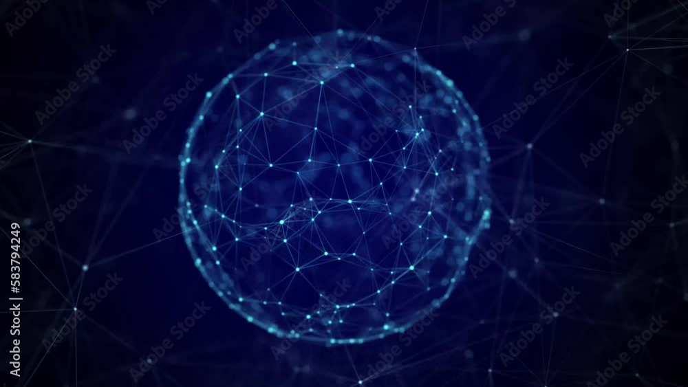 Poster futuristic sphere made of particles. flow of atoms in cyberspace. space energy concept. 3d rendering