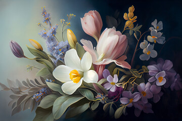 still life painted flowers. illustration Generative AI