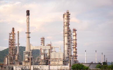 Refinery view of oil factory and large oil tanks