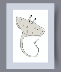 Animal slope underwater inhabitant wall art print. Wall artwork for interior design. Printable minimal abstract slope poster. Contemporary decorative background with inhabitant.