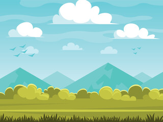 Nature background with mountains. Park on the background of mountain range. Vector graphics