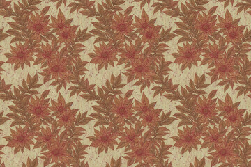 Fototapeta premium Seamless pattern with floral abstract background. Herbarium ecoprint leaves, botanical printmaking. Generative AI