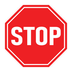 red stop octagonal sign with text