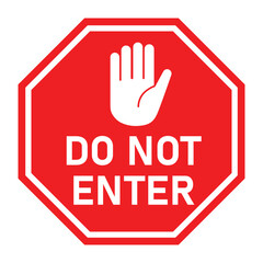 red stop do not enter octagonal hand sign with text