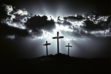 Naklejka premium Crucifixion Of Jesus Christ. Cricifix. Religion and the bible. Easter or Resurrection concept. Generative AI