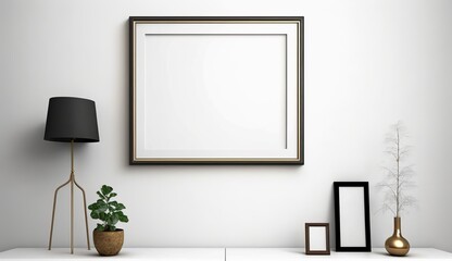 Fototapeta na wymiar Modern Minimalist Frame Mockup on White Wall