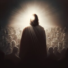 Illustration revelation of Jesus Christ, new testament, religion of christianity, heaven and hell over the crowd of people, Jerusalem of the bible. Generative AI