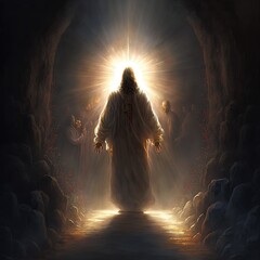 Illustration revelation of Jesus Christ, new testament, religion of christianity, heaven and hell over the crowd of people, Jerusalem of the bible. Generative AI