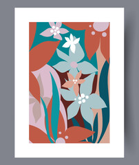 Still life flowers spring nature wall art print. Wall artwork for interior design. Printable minimal abstract flowers poster. Contemporary decorative background with nature.