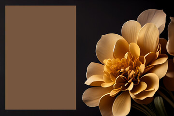 beige flowers on black background greeting card celebration March 8 copy space mockup. illustration Generative AI
